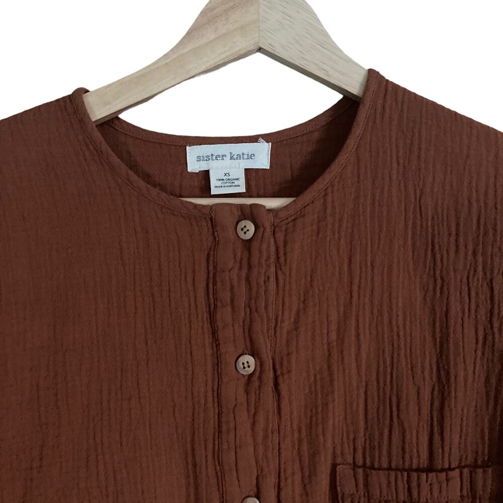 Sister Katie Cotton Gauze Sally Shirt XS Cinnamon Organic Long Sleeve Blouse Top - Picture 4 of 8